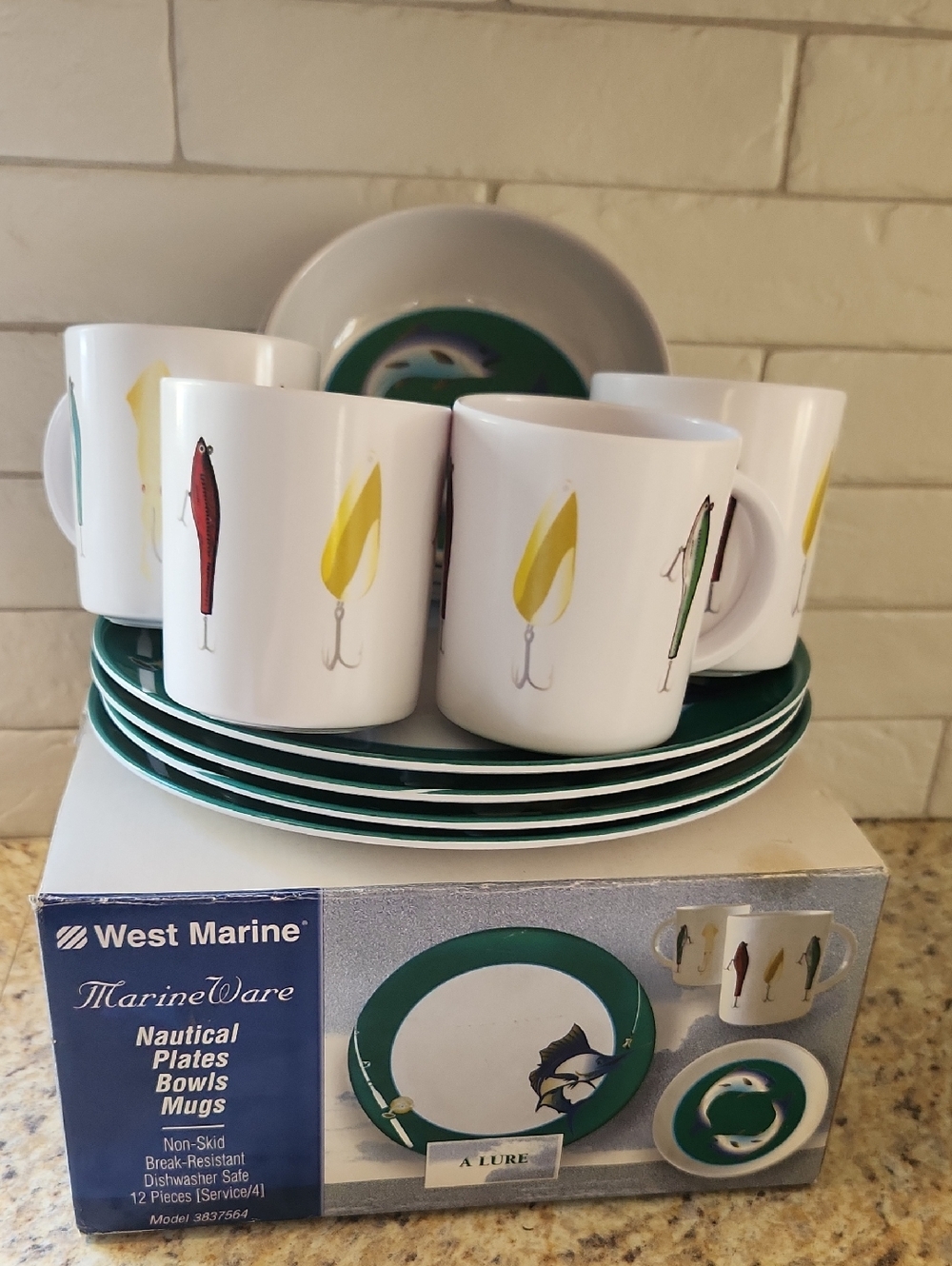 West Marine Marineware Nautical Plates, Bowls And Mugs 4 Place Settings